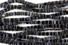 CzechMates 6mm Tiles Czech Glass Beads - Jet Black Grey Stripe T76