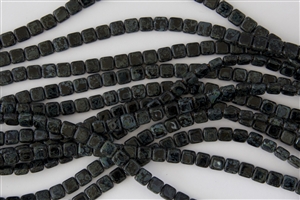 CzechMates 6mm Tiles Czech Glass Beads - Jet Black Picasso T103