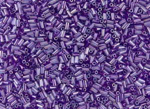 #1 Bugle 3mm Japanese Toho Glass Beads - Purple Lined Transparent Aqua #252