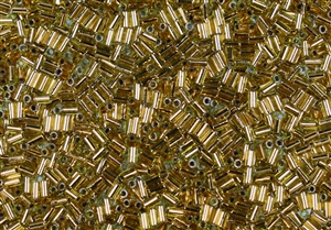 #1 Bugle 3mm Japanese Toho Glass Beads - Copper Lined Transparent Peridot #747