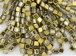 6mm Two-Hole Tiles Czech Glass Beads - Crystal Aurum