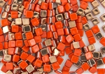 6mm Two-Hole Tiles Czech Glass Beads - Orange Apollo