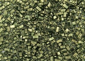 Miyuki Half Tila Bricks 2.5x5mm Glass Beads - Transparent Olive Green Gold Luster #TLH306