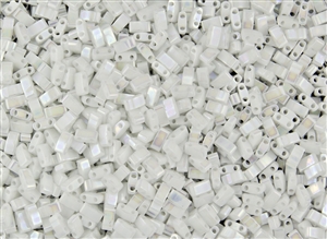 Miyuki Half Tila Bricks 2.5x5mm Glass Beads - Opaque White Pearl AB #TLH471