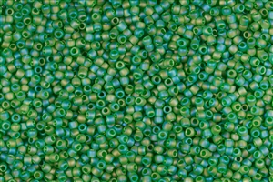 11/0 Toho Japanese Seed Beads - Kelly Green Transparent Rainbow Matte #167F
