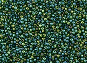11/0 Toho Japanese Seed Beads - Blue Lined Emerald Rainbow #249