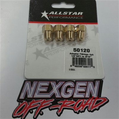 ALLSTAR ADAPTER 1/8 NPT MALE 3/8-24 IF FEMALE 3/16 BRAKE LINE STRAIGHT 4 PACK