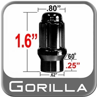 Gorrila 12x1.5" Black Chrome Lug Nut Kit Spline QTY 24 ET Extened Thread With Key