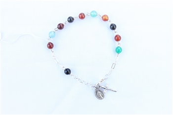 Mix Stone Agate Gemstone Silver Toned Bracelet