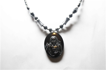 Hematite Necklace with Sacred Heart of Jesus