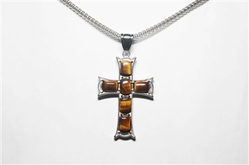 Gemstone Tiger Eye Yellow Cross with Chain