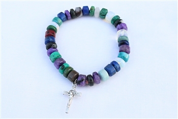 Gemstone Bracelet with St. Benedict Cross