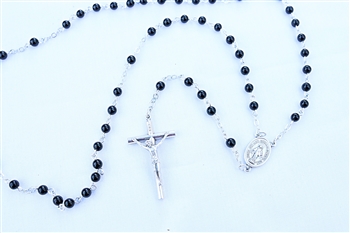 Black Onyx 4.mm Gemstone Silver Toned Rosary
