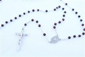 Tiger Eye Red 4.mm Gemstone Silver Toned Rosary