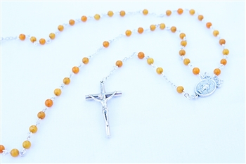 Honey Jade 4.mm Gemstone Silver Toned Rosary