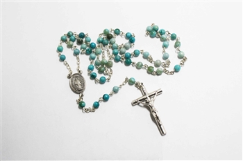 Turquoise Jasper 4.MM Gemstone Silver Toned Rosary