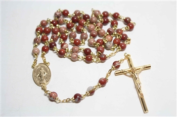 Apple Jasper Gemstone Gold Toned Rosary