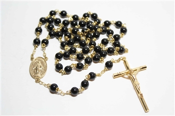 Black Onyx Gemstone Gold Toned Rosary