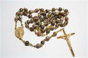 Leopard Skin Jasper Gemstone Gold Toned Rosary