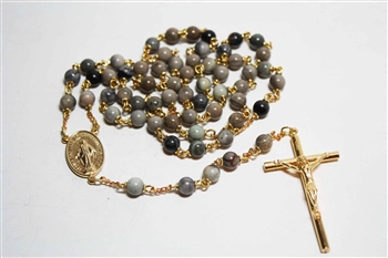 Picasso Marble Gemstone Gold Toned Rosary