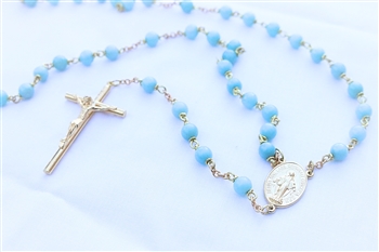 Ocean Blue Jade Gemstone Gold Toned Rosary