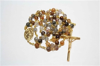 Pyrite Quartz Gemstone Gold Toned Rosary