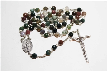 Fancy Jasper Gemstone Silver Toned Rosary