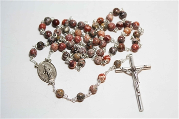 Leopard Skin Jasper Gemstone Silver Toned Rosary