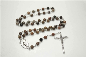 Wooden Jasper Gemstone Silver Toned Rosary