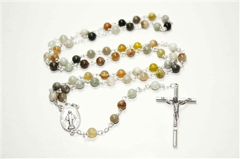 Golden Jade Gemstone Silver Toned Rosary