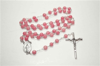 Strawberry Quartz Gemstone Silver Toned Rosary