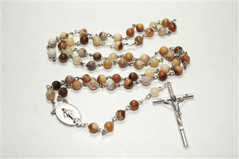 Lily Agate Gemstone Silver Toned Rosary