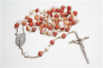 Red Botswana Agate Gemstone Silver Toned Rosary