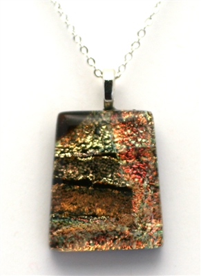 Dichroic glass pendant. Tan and gold sparkle on sienna glass. Handmade on Maui