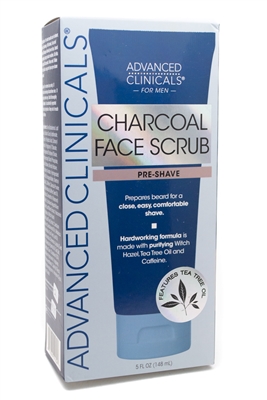 Advanced Clinicals for Men CHARCOAL FACE SCRUB Pre-Shave with Tea Tree Oil,  5 fl oz