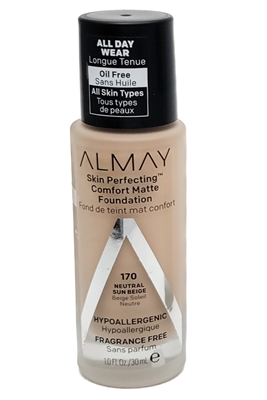 Almay Skin Perfecting COMFORT MATTE Oil Free Foundation, 170 Natural Sun Beige   1 fl oz