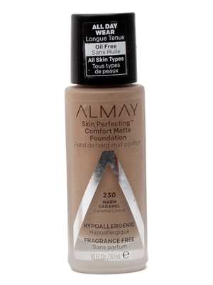 Almay Skin Perfecting COMFORT MATTE Oil Free Foundation, 230 Warm Caramel   1 fl oz