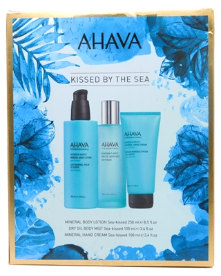 AHAVA Kissed By the Sea Set; Mineral Body Lotion  8.5 fl oz, Dry Oil Body Mist  3.4 fl oz,  Mineral Hand Cream  3.4 fl oz