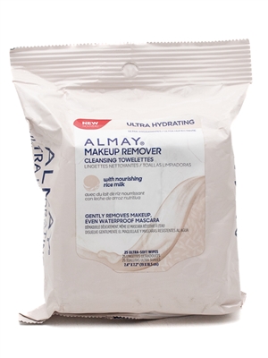 Almay  Makeup Remover Cleansing Towelettes with Nourishing Rice Milk ,  25 soft-wipes, 7.4x7.2"