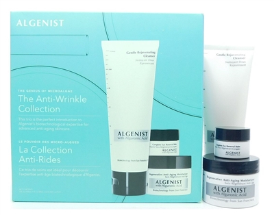 Algenist The Anti-Wrinkle Collection: Gentle Rejuvenating Cleanser 4 Fl Oz., Regenerative Anti-Aging Moisturizer 1 Fl Oz., Complete Eye Renewal Balm .23 Fl Oz.