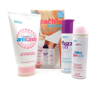 Bliss Beach-y Keen: fatdirlslim armcandy 4.2 Fl Oz., fuzz off foam 2 Oz., fatgirlslim hide & glowsleek 1 Oz.