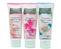 Body Fantasies Fragrance Hand & Nail Cream Set; Rose Petals Fantasy, Pink Sweet Pea Fantasy, Fresh White Milk Fantasy  2 fl oz each