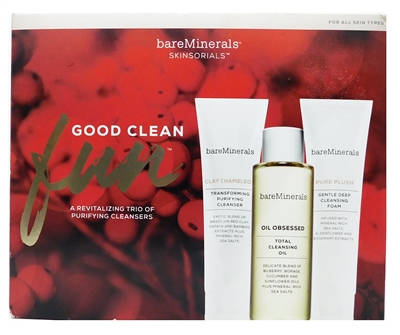 bareMinerals Good Clean Fun: Pure Plush Cleansing Foam 1.7 Oz., Clay Chameleon Purifying Cleanser 1.7 Oz., Oil Obsessed Cleansing Oil 3.3 Fl Oz., Skinlongevity Vital Power Infusion .25 Fl Oz.