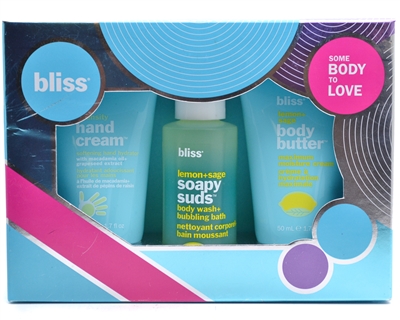 Bliss Some Body to Love set: High Intensity Hand Cream  1.7 fl oz, Lemon + Sage Body Wash and Bubbling Bath  2 fl oz, Lemon + Sage Body Butter 1.7 fl oz,