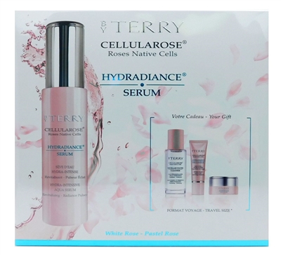 By Terry Cellularose Hydradiance Serum Set: Hydradiance Serum 1 Fl Oz., Hydradiance Dailycare .24 Oz., Hydradiance Eye Contour .17 Oz., Micellar Water Cleanser 1.01 Fl Oz.