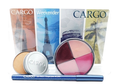 Cargo Weekender Makeup Set: Bronzer Medium .141 Oz., Lipgloss Quad Oceania 4 x .04 Oz., Star Liner Royal Blue .04 Oz.