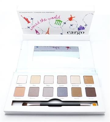 Cargo Around The World Eye Shadow Palette: Rome, Paris, Tokyo, London, Amsterdam, New York, Shanghai, Moscow, Athens, Dublin, Madrid, Toronto (each .03 Oz.) Dual-Ended Brush