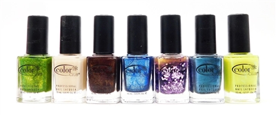 Color Club Professional Nail Lacquer set of 7: Fly With Me, Nude, Slow Jam, Masquerading, It's A Hit!, Cold Metal, Get Your Lem-on (each .5 Fl Oz.)