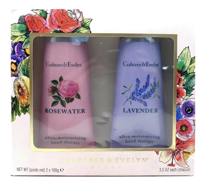 Crabtree & Evelyn Ultra-Moisturising Hand Therapy 2 Piece Set: Rosewater, Lavender (each 3.5 Oz.)