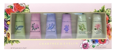 Crabtree & Evelyn Ultra-Moisturising Hand Therapy 6 Piece Set: Lily, Rosewater, Lavender, Iris, Avocado Olive & Basil, Summer Hill (each .9 Oz.)